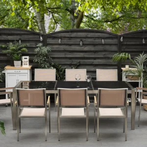 Trädgårdsset 8-sits GROSSETO trippelplatta Granit Polerad Svart/beige